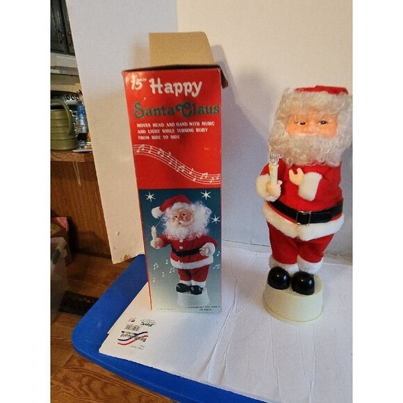 Vintage Battery Operated Happy Christmas Santa Claus Lighted Motion Musical 15" - Picture 4 of 9